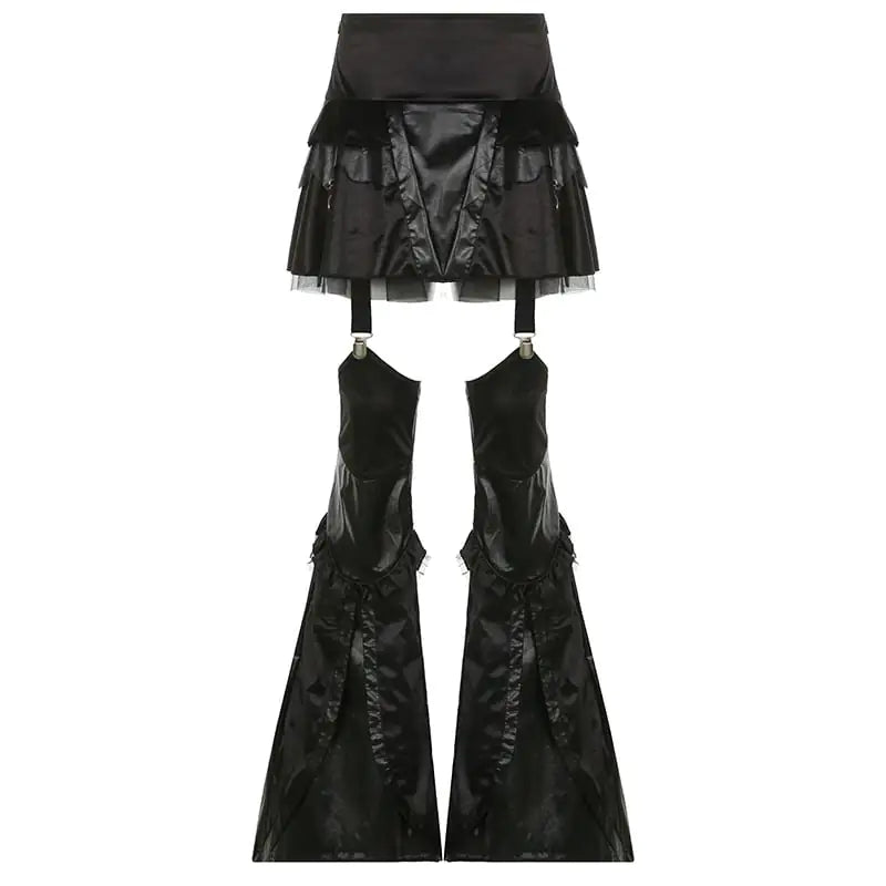 Personalized Dark Wind Paneled Mesh Horn Skirt Pants