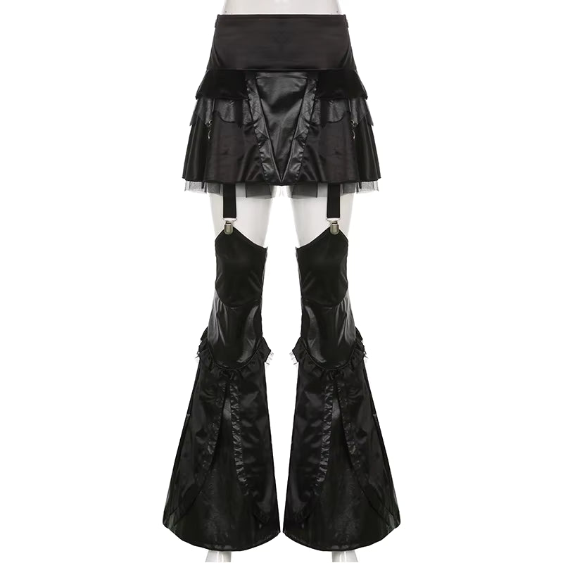 Personalized Dark Wind Paneled Mesh Horn Skirt Pants