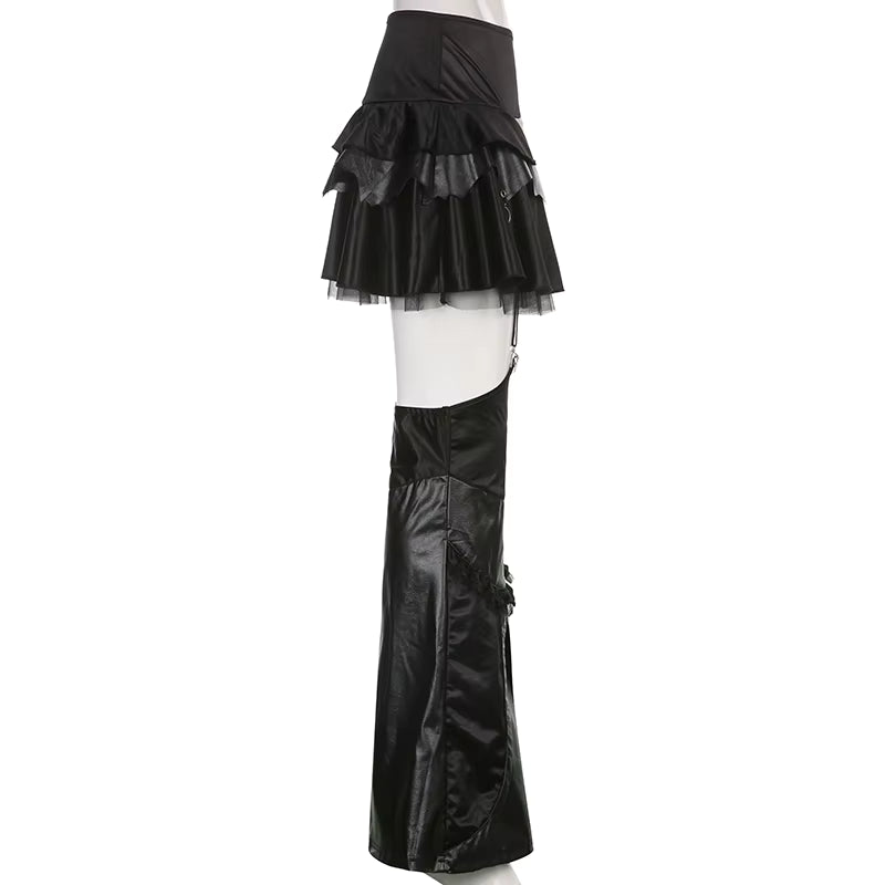 Personalized Dark Wind Paneled Mesh Horn Skirt Pants