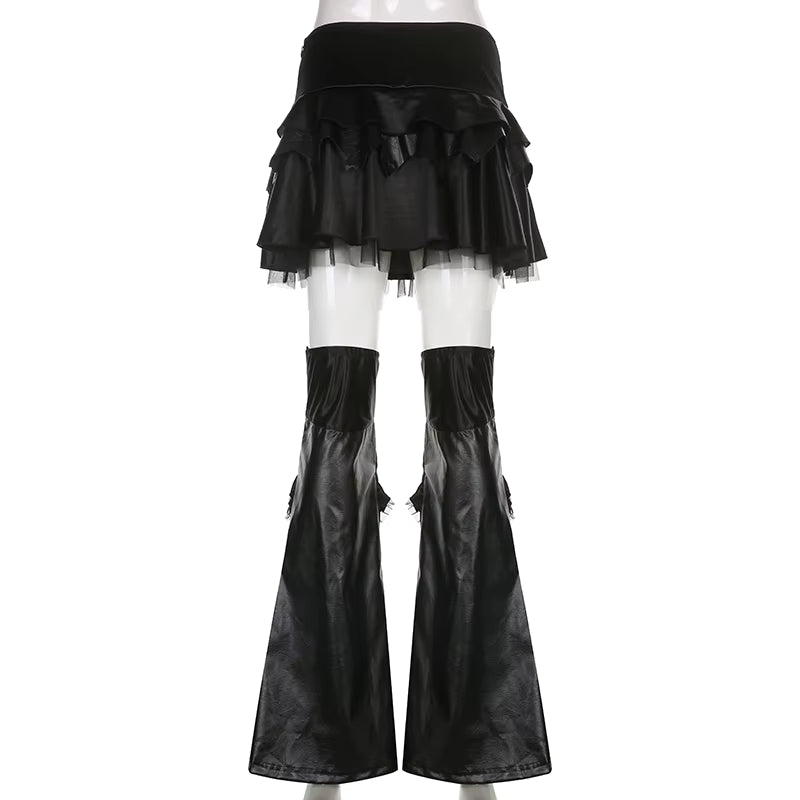 Personalized Dark Wind Paneled Mesh Horn Skirt Pants