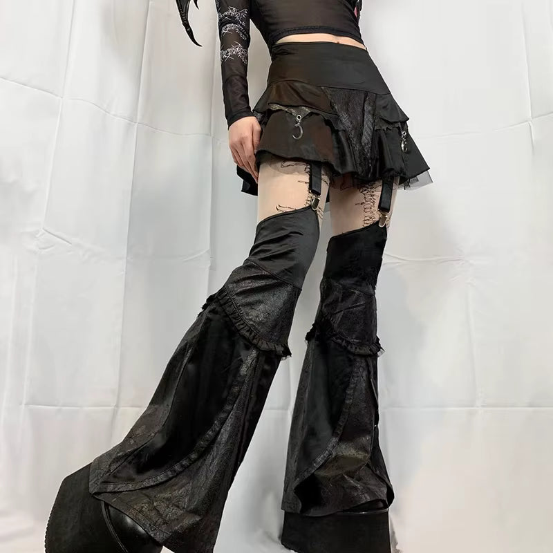 Personalized Dark Wind Paneled Mesh Horn Skirt Pants