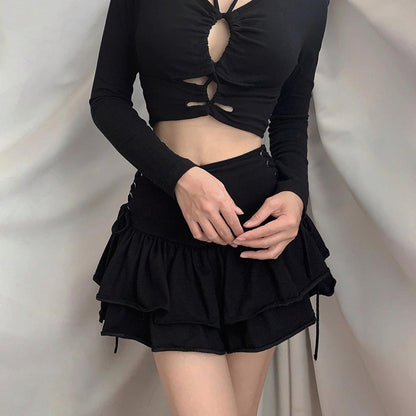 skirt Dark Style Side Waist Belt Skirt