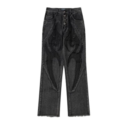 Jeans con Parches y Grafiti Lavados
