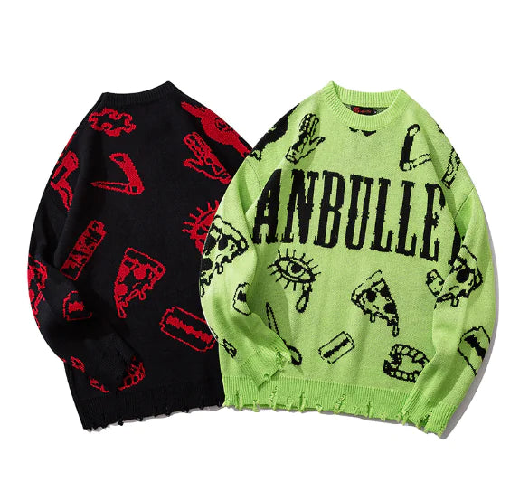 Suéter Jacquard con Grafiti de Hip Hop para Hombre
