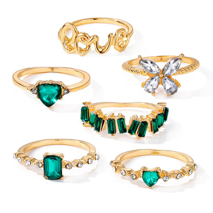 Ring Set with Emerald and Zircon (6 Pieces)