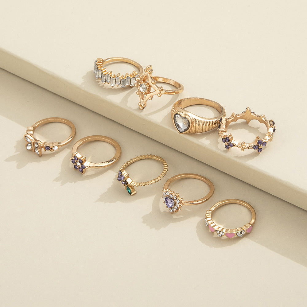 Purple Diamond Grape Flower Geometric Ring Design