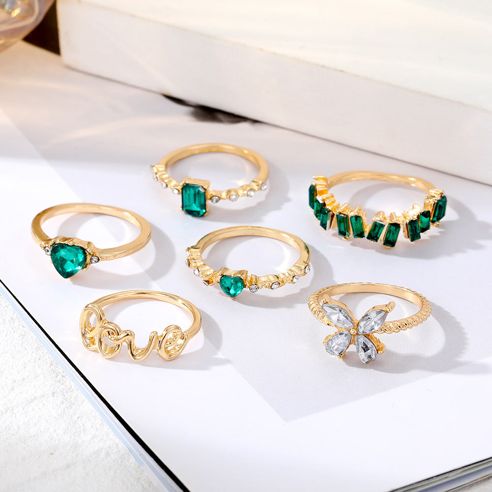 Ring Set with Emerald and Zircon (6 Pieces)