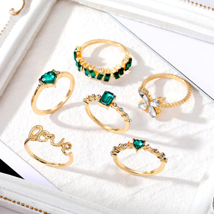 Ring Set with Emerald and Zircon (6 Pieces)