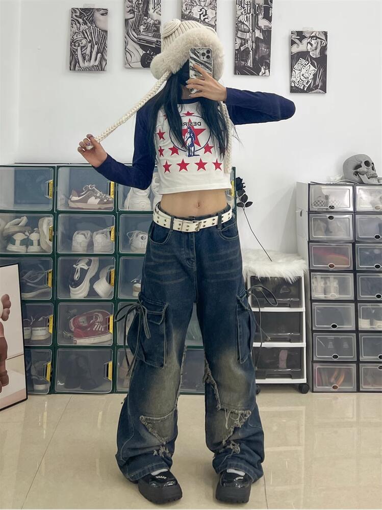 American High Street Style Distressed Jeans