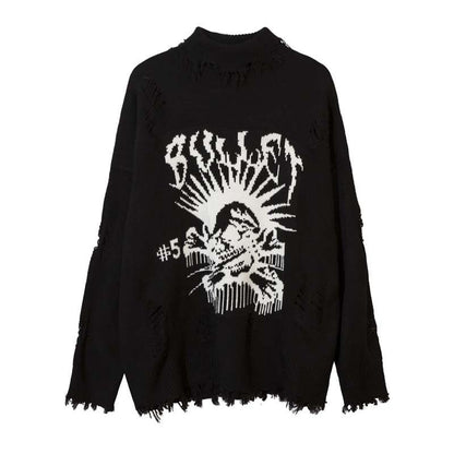 Men's Jacquard Sweater with Street Tide Dark Design
