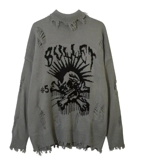 Men's Jacquard Sweater with Street Tide Dark Design