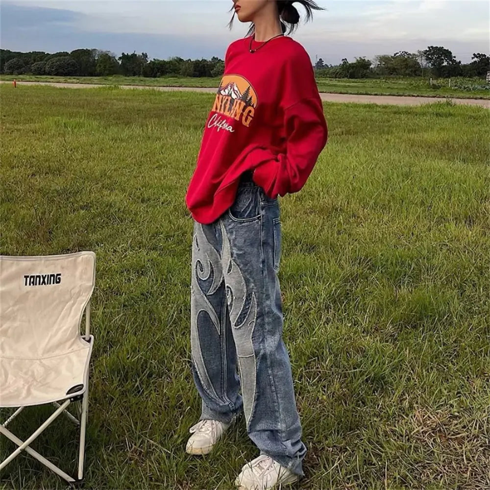Jeans con Parches y Grafiti Lavados