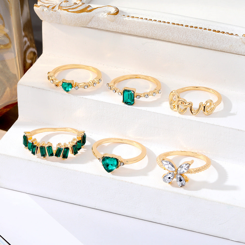 Ring Set with Emerald and Zircon (6 Pieces)