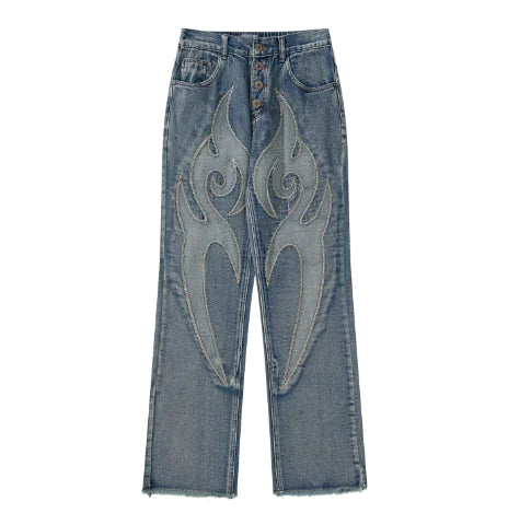Jeans con Parches y Grafiti Lavados