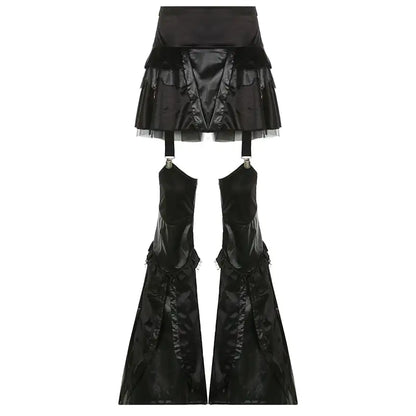 Personalized Dark Wind Paneled Mesh Horn Skirt Pants