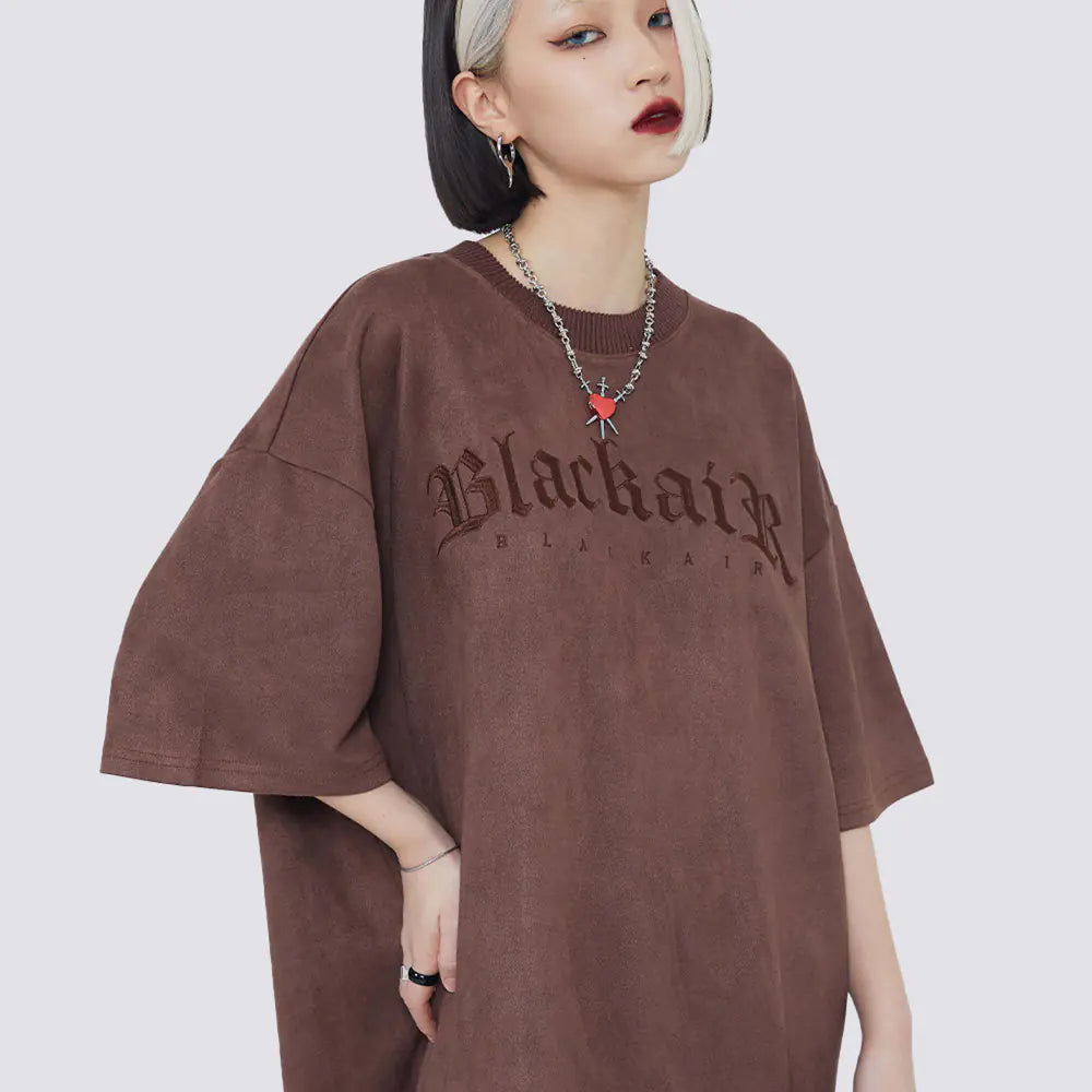 Camiseta de Gamuza Bordada con Letras American Street