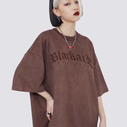 Camiseta de Gamuza Bordada con Letras American Street