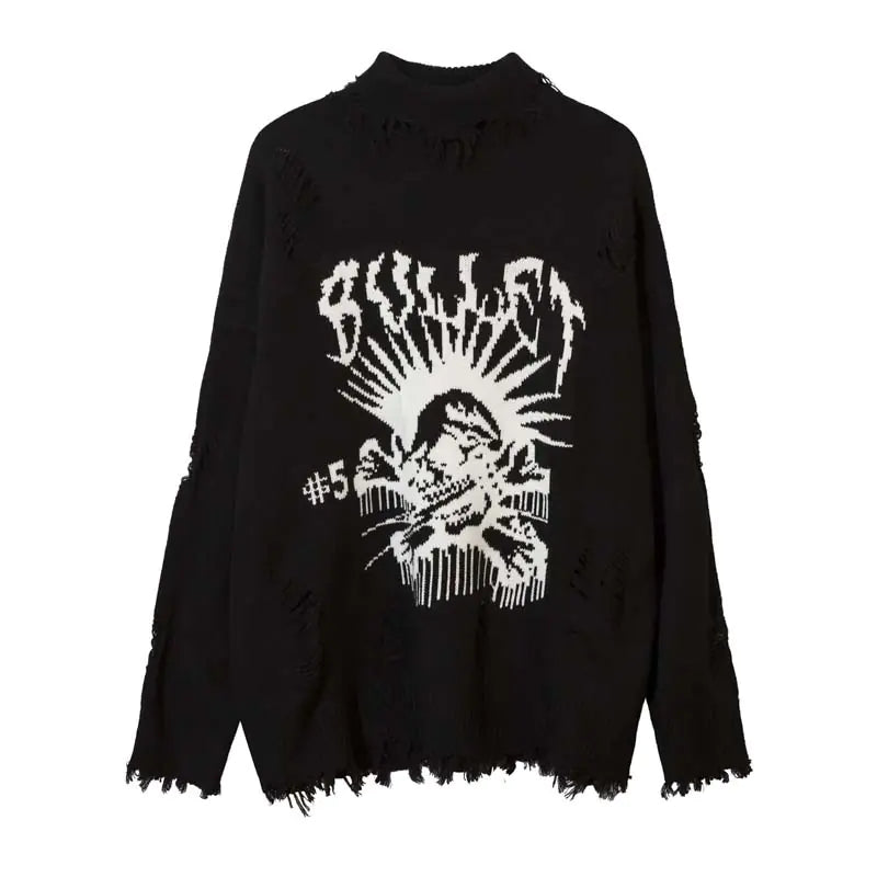 Men's Jacquard Sweater with Street Tide Dark Design