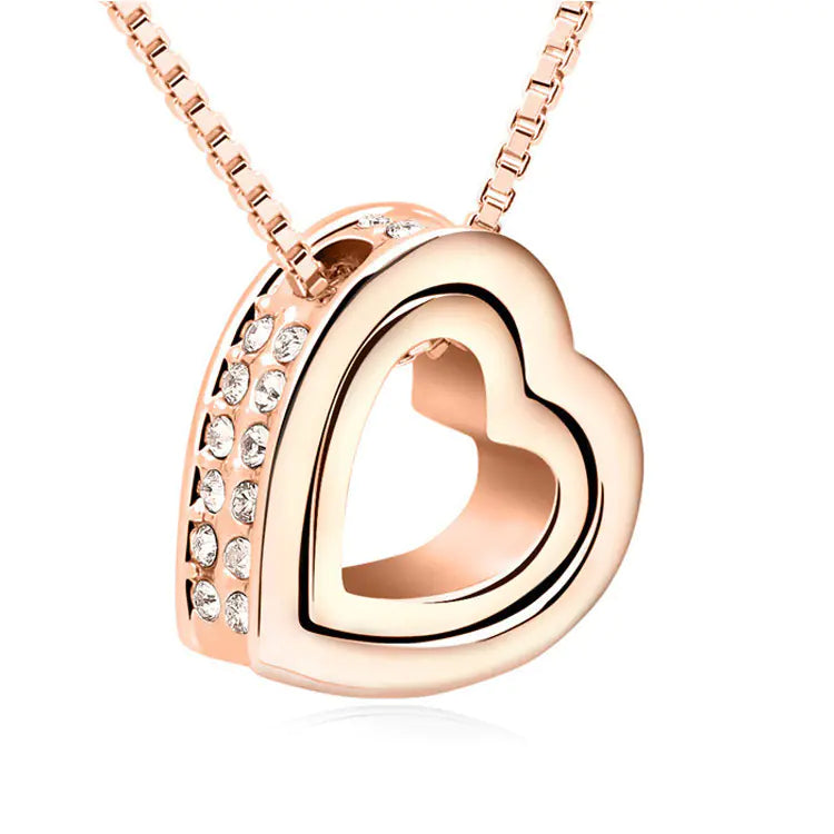 Double Heart Necklace, Interlocking Hearts Design