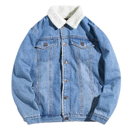 Chaqueta de Denim Grueso con Forro de Lana de Cordero