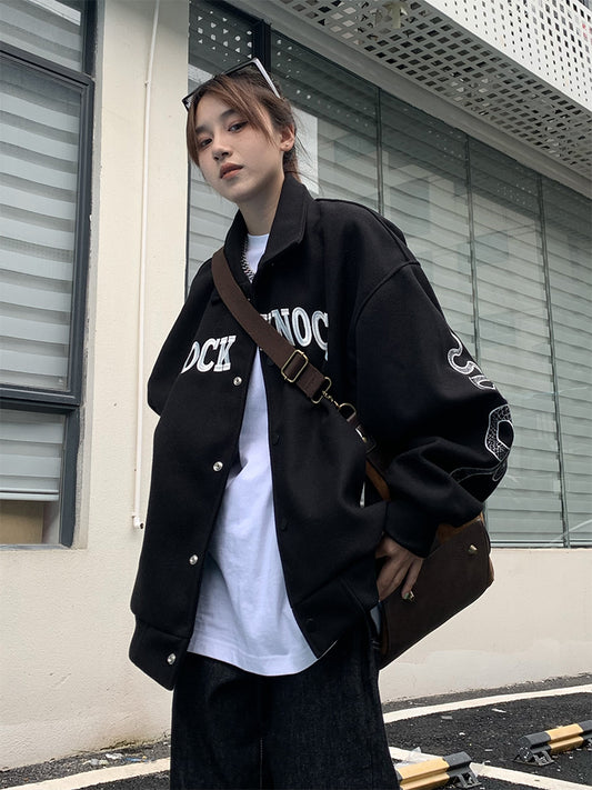American Street Mask Letter Oversized Jacket