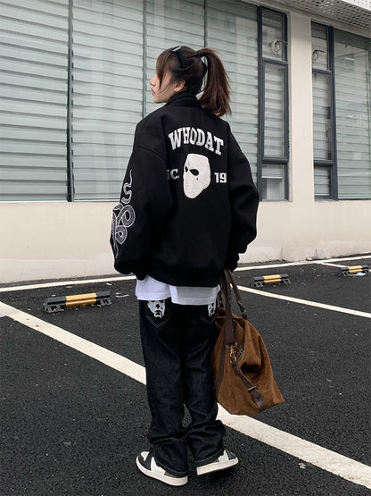 American Street Mask Letter Oversized Jacket