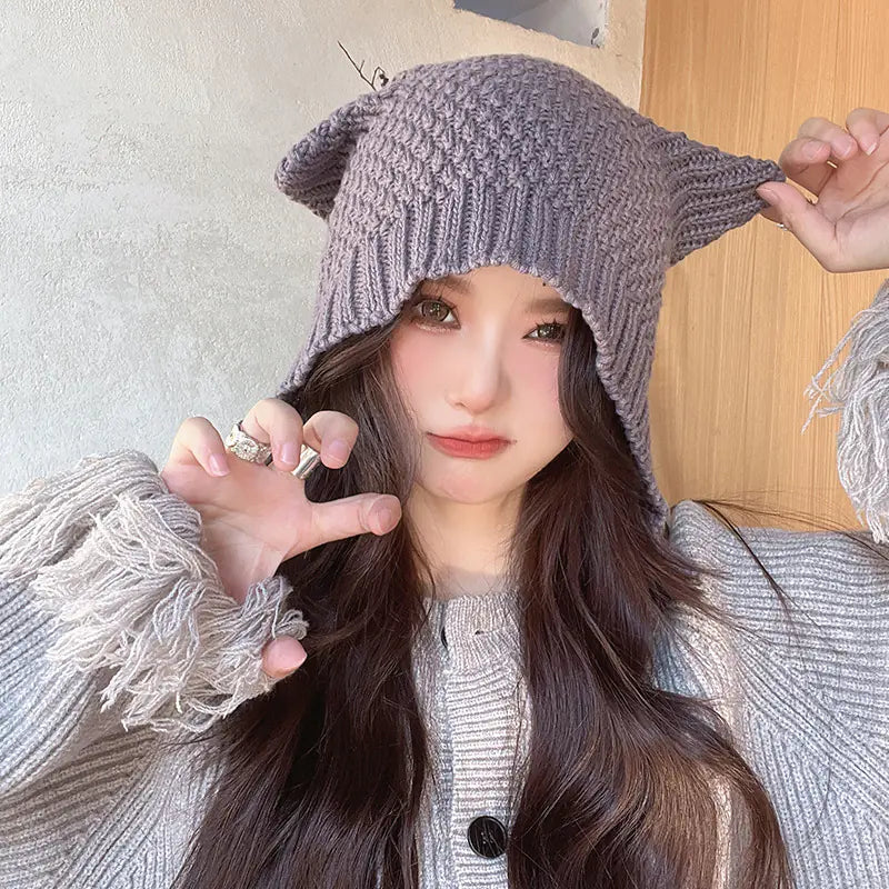 Gorro de Lana para Mujer con Orejeras para Otoño/Invierno
