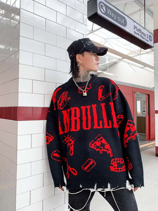 Suéter Jacquard con Grafiti de Hip Hop para Hombre
