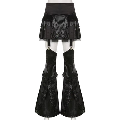 Personalized Dark Wind Paneled Mesh Horn Skirt Pants