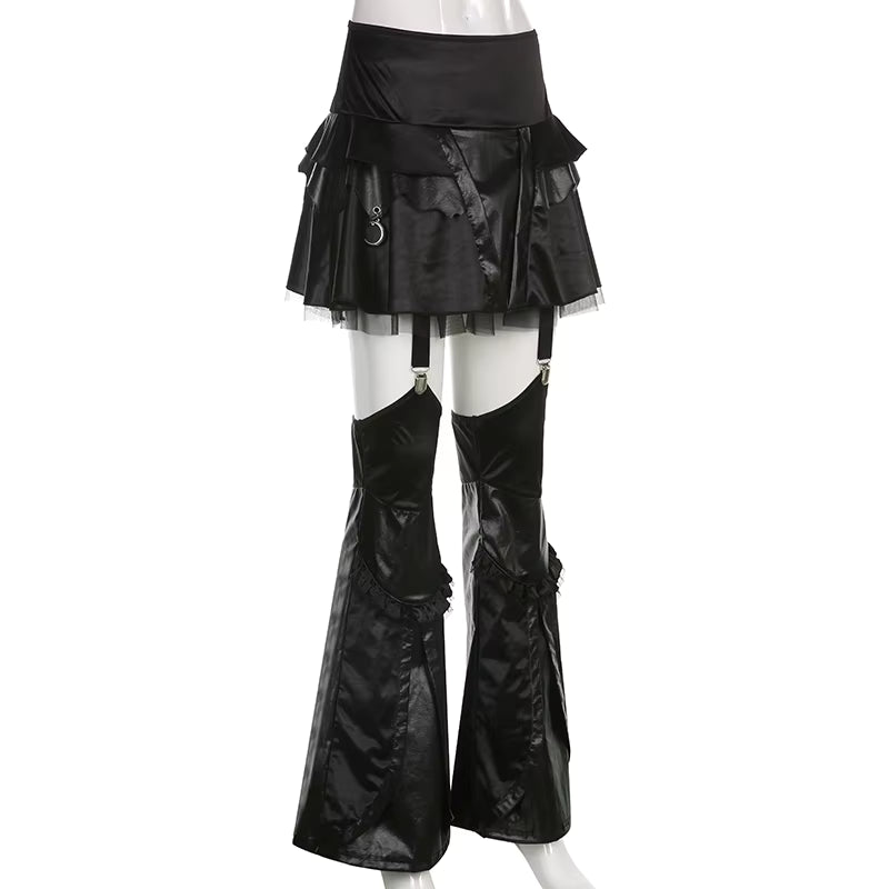 Personalized Dark Wind Paneled Mesh Horn Skirt Pants