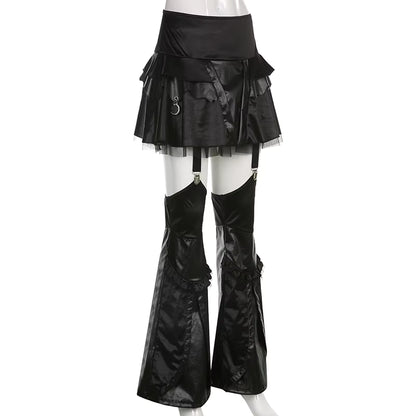Personalized Dark Wind Paneled Mesh Horn Skirt Pants