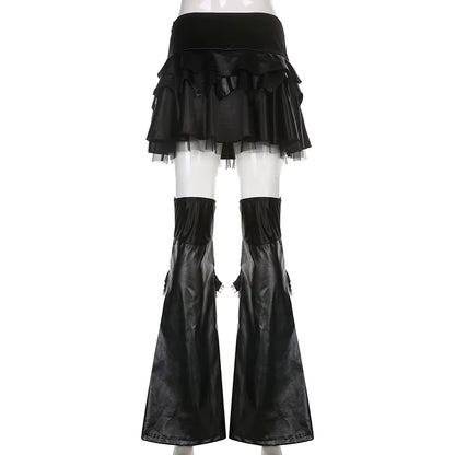 Personalized Dark Wind Paneled Mesh Horn Skirt Pants