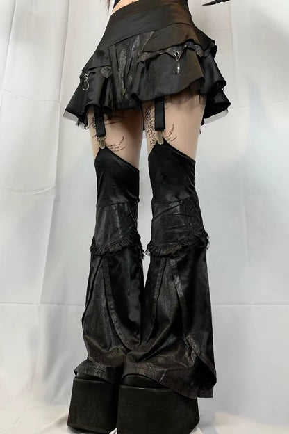 Personalized Dark Wind Paneled Mesh Horn Skirt Pants
