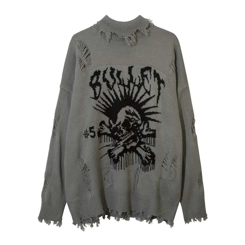 Men's Jacquard Sweater with Street Tide Dark Design