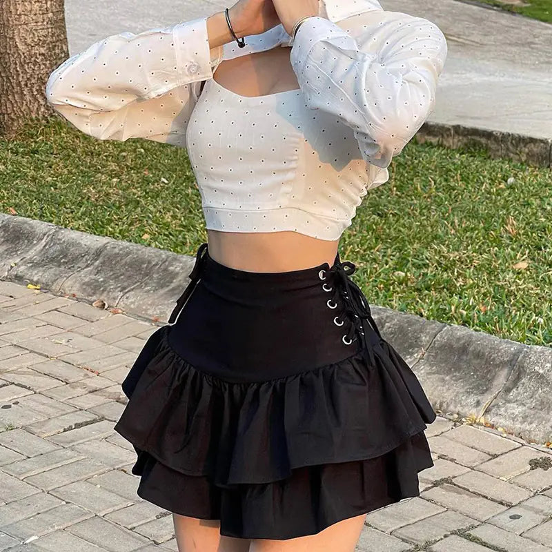 skirt Dark Style Side Waist Belt Skirt