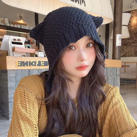 Gorro de Lana para Mujer con Orejeras para Otoño/Invierno