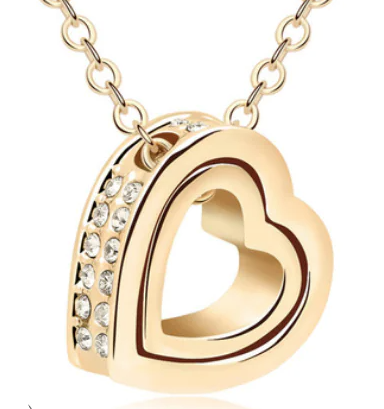 Double Heart Necklace, Interlocking Hearts Design