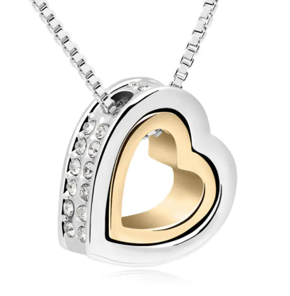 Double Heart Necklace, Interlocking Hearts Design