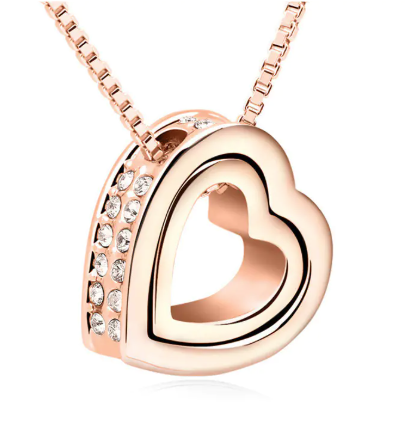 Double Heart Necklace, Interlocking Hearts Design
