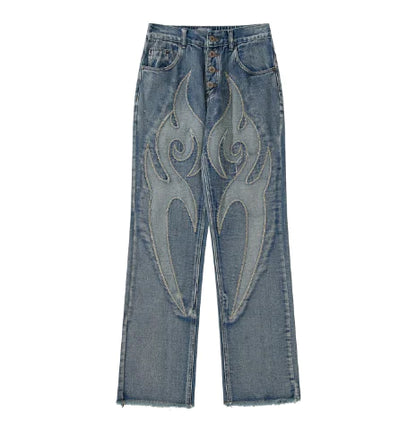 Jeans con Parches y Grafiti Lavados