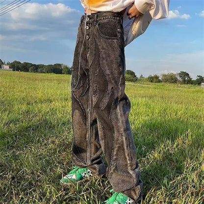 Jeans con Parches y Grafiti Lavados