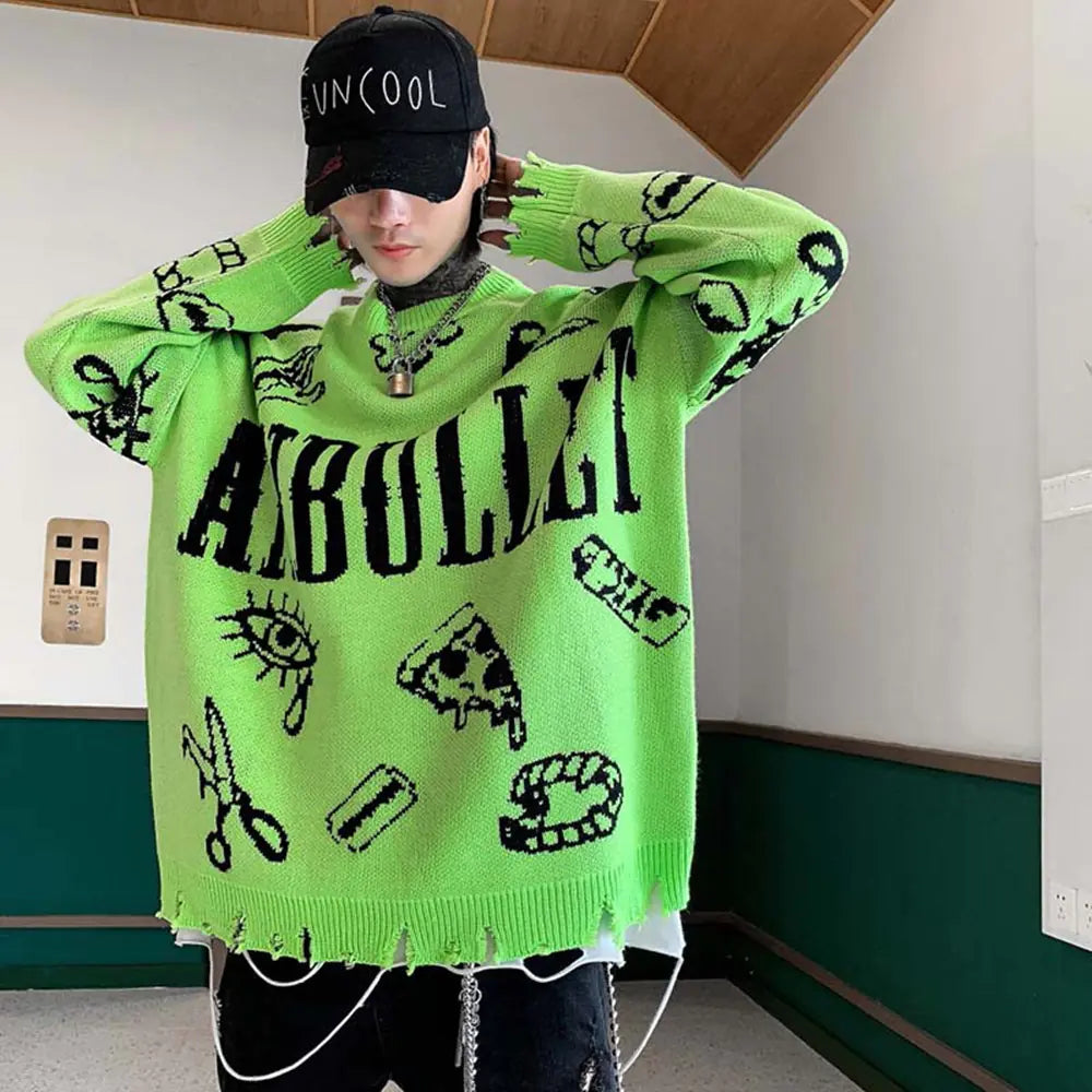 Suéter Jacquard con Grafiti de Hip Hop para Hombre