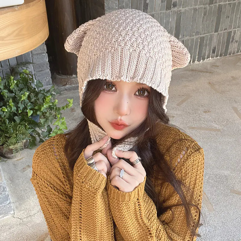 Gorro de Lana para Mujer con Orejeras para Otoño/Invierno