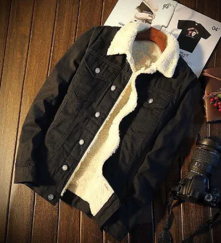 Chaqueta de Denim Grueso con Forro de Lana de Cordero