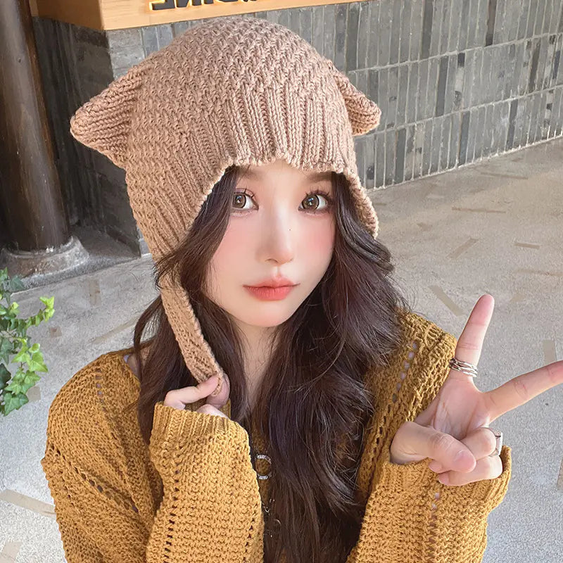 Gorro de Lana para Mujer con Orejeras para Otoño/Invierno