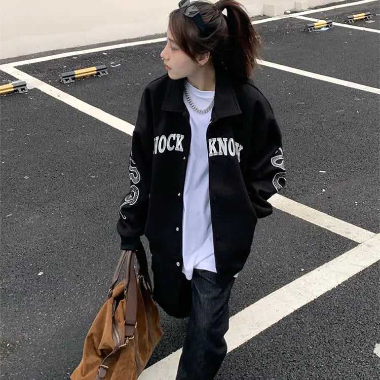 American Street Mask Letter Oversized Jacket